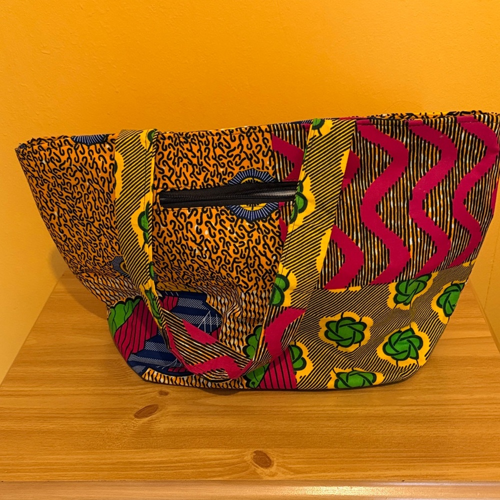 Vibrant Multicolor African Print Tote Bag & zipper pouch